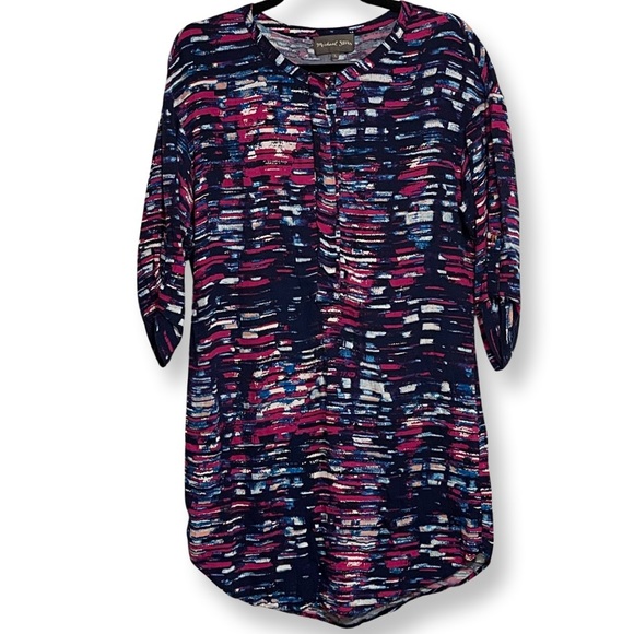 Michael Stars Barcelona Crepe Print Colorful Abstract Shirt Dress Large - Picture 2 of 9